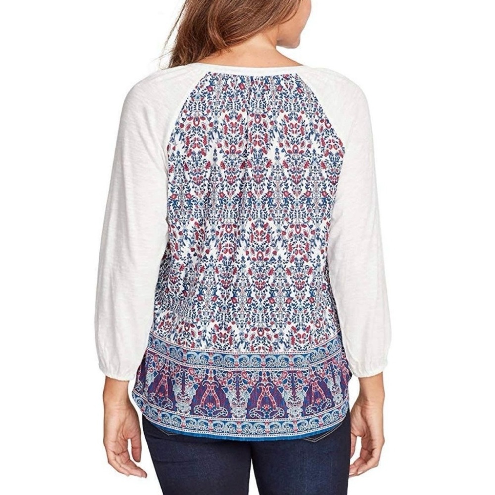 Vintage America Embroidered Boho Peasant Top - White with Blue & Red Print - Picture 2 of 5